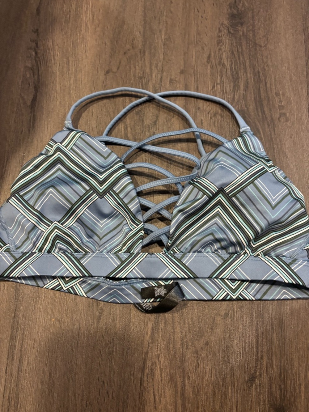 Victoria Sport Geometric Strappy Bralette in Slate Blue & Mint